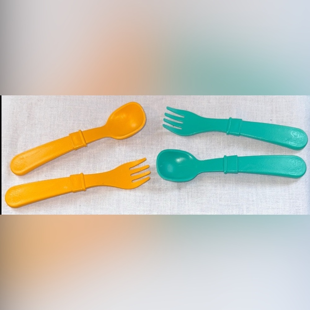 2 Colorful Plastic Fork and Spoon Sets for Toddlers RePlay